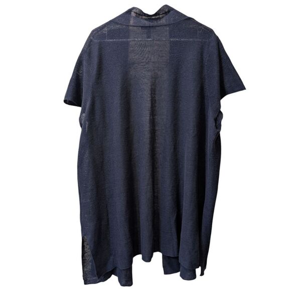 Eileen Fisher Linen 3X Sheer Knit Open Front Short Sleeve Duster Cardigan -Navy - Picture 2 of 6